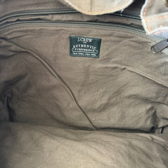 J.Crew Canvas Backpack Drawstring Green Rucksack Flaptop - Picture 3 of 4